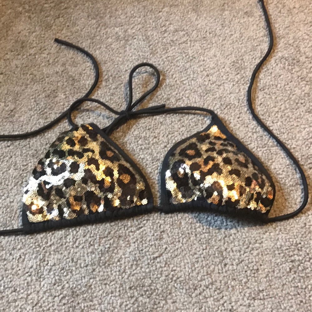 Cheetah print sequin bikini top